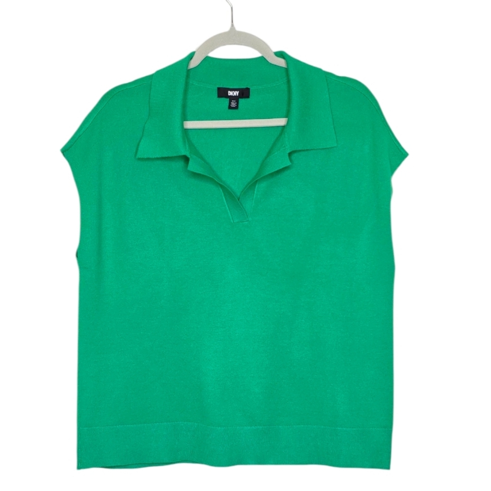 DKNY Kelly Green Collared Sleeveless Sweater Size M - Picture 2 of 6